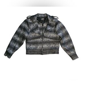 Karl Lagerfeld Tweed Jacket Womens Medium Black Striped Zip Short Moto‎ Macy’s